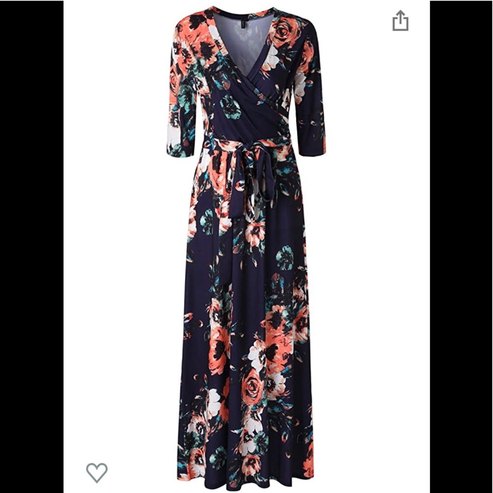3/4 Sleeve Floral Maxi Wrap Dress